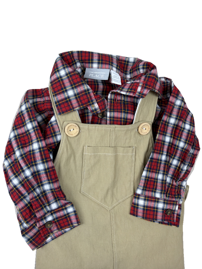 Plaid top & Overalls set — Tag / detail