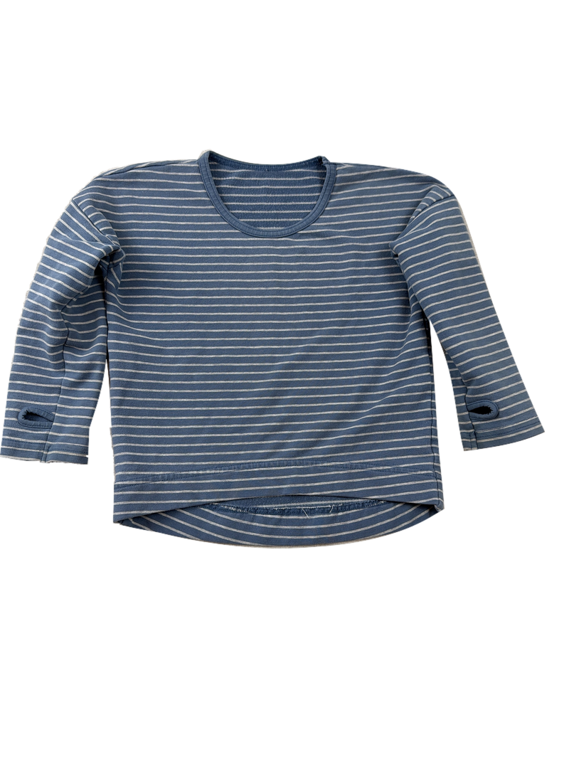 Blue and grey striped sweater — Front