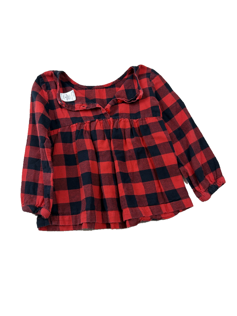 Red and black plaid peasant top — Tag / detail